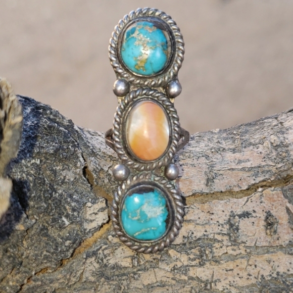 Native American Turquoise Spiny Oyster Sterling Silver Ring Sz 7 - Picture 12 of 12